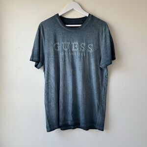 GUESS Men’s Acid Washed Tonal Logo Appliqué Crewneck Short Sleeve T-Shirt Casual